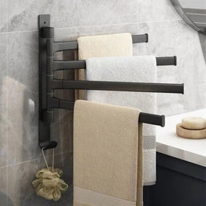 Rotating Towel Rail Bathroom Towel Bar Wall Mounted Rack Holder Aluminium - Picture 1 of 10