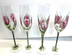 NEW 4 Hand Painted Bright Vibrant Floral 10 IN Champagne Flutes Glasses - Picture 1 of 3