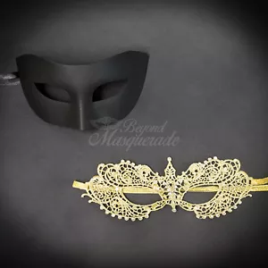 His & Her Couple Maskerade Maske, Gold Lace STRASSSTEINE Maske - Bild 1 von 4