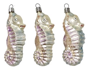 Juego de 3 adornos navideños brillantes vintage de vidrio soplado SEA HORSE Alemania - Imagen 1 de 15