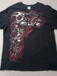 Y2K Skull T Shirt Size XL MMAElite/Affliction Jesse Pinkman Grunge Flame Tribal - Bild 1 von 4