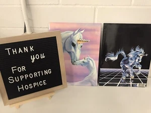 Vintage 1985 Lot Of 2 School Folder Susan Sue Dawe Art Fantasy Unicorn Swan Mead - Picture 1 of 8