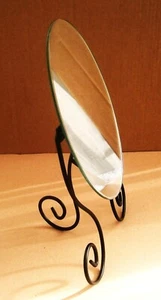 V70) Large Oval black wrought iron free standing mirror Height: 37.5cm - Picture 1 of 5