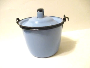 Blue Enamel Ware Small Pot with Lid Child Size - Picture 1 of 5