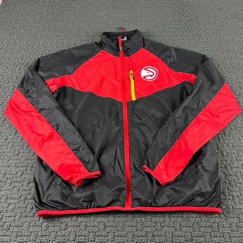 Atlanta Hawks Jacket Men's XL Black Red Windbreaker Full Zip Lightweight NBA Cover
