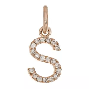 Ciondolo Charm Lettera S Iniziale Diamante Oro Giallo Bianco o Rosa 14k - Foto 1 di 16