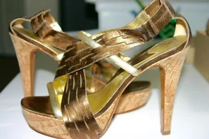 Diane Von Furstenberg Womens Platform Ankle Strap Sandals Bronze/Gold 9.5 M - Picture 1 of 4