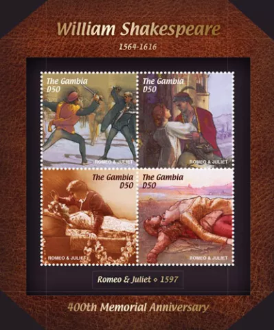 Gambia 2016 - William Shakespeare memorial - Sheet of 4 Stamps - Scott #3714 MNH Cover