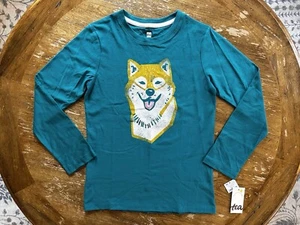 Tea Collection Shiba Inu Graphic T-Shirt In Scuba Teal | Youth Size 12 | NWT - Picture 1 of 11