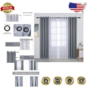 Contemporary 4-Piece Curtain Set - Elegant 54x84 Light Grey with Geometric Print - Picture 1 of 11