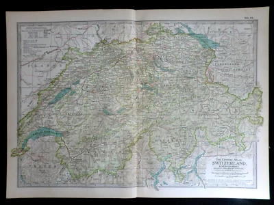 Edwardian Map of Switzerland & Lichtenstein (1902) ex Century Atlas of the World - Image 1 of 3