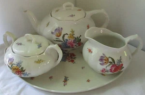 ANTIGUO JUEGO DE TÉ DE PORCELANA LUDWIGSBURG - TETERA - AZUCARERO - CREMA - BANDEJA - Imagen 1 de 12