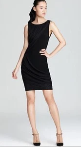 Alice and Olivia Black Drape gauzy Goddess Boatneck Dress Silk Size 8 Black New - Picture 1 of 2