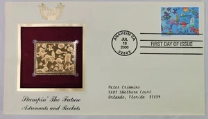 1st Day Issue 22kt Gold Stamp & Envelope - Astronauts & Rockets - Stampin The... - Picture 1 of 3