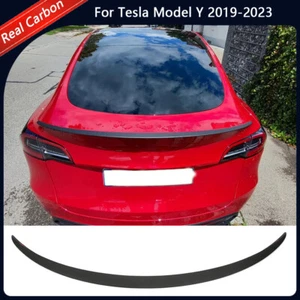 For Tesla Model Y 19-23 Matt Black Carbon Fiber Rear Trunk Lip Spoiler Boot Wing - Picture 1 of 12