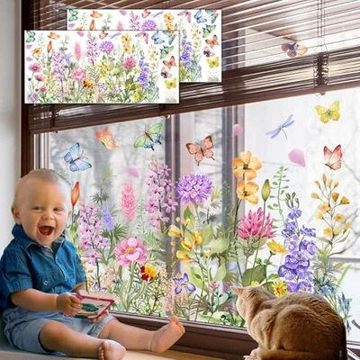 2 Sets Flower Window Clings for Glass Window Stickers, Colorful Floral 2pcs a - image 1 of 4
