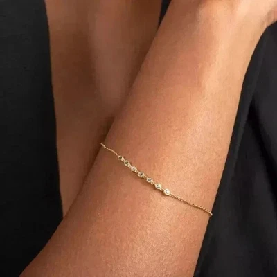 Charm Chain Bracelet 1Ct Round Lab Created Women's 14K Yellow Gold Plated Silver - Image 1 of 4