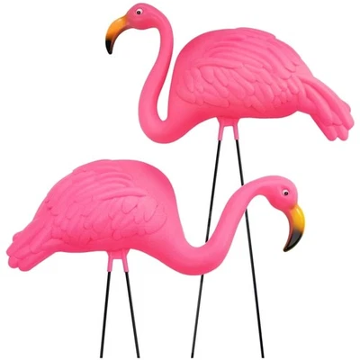 Estatuas de flamenco rosa extra grandes de 24" de alto - Paquete de 2 para decoración festiva de exteriores Foto 1 de 4