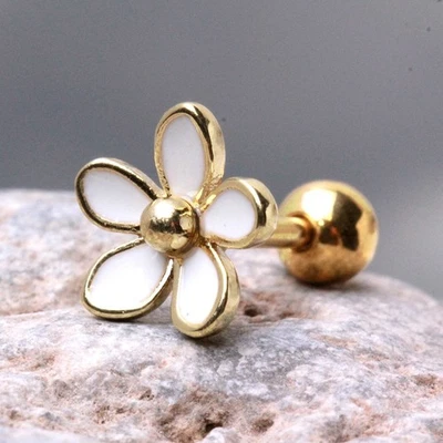 Gold Plated Sweet White Daisy Cartilage Earring - Image 1 of 3