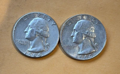 (Lot of 2) Washington Quarters - 90% Silver - Both are 1964 D - Image 1 of 2