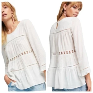 Anthropologie Maeve Laban Bohemian gehäkelt Bauern Swing Top Damen Medium - Bild 1 von 9