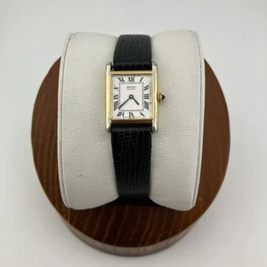 Reloj De Colección Seiko Damas 17mm Tono Dorado Banda Negra Tanque Romano 2c20-5010 - FUNCIONA - Imagen 1 de 16