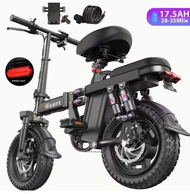 Bicicleta eléctrica Hisent para adultos 400 W pico plegable 48 V 17 AH 20 MPH 35 millas de alcance Foto 1 de 4