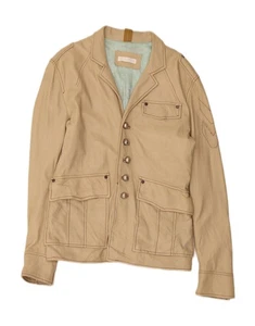 VINTAGE Mens Leather Jacket IT 50 Large Beige Leather BT01 - Picture 1 of 4
