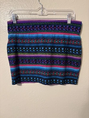 Vintage Rue 21 Mini Skirt juniors L XL Short Colorful Stripes Geometric Spandex - Image 1 of 2