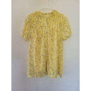 Zara Floral Print Dress Ruffle Neck Full Button Short Sleeve Yellow Size 9 #4 - Picture 1 of 5