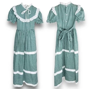Vintage Jill Lynn Girls Green Gingham Ruffle Prairie Dress 6 - Picture 1 of 11