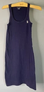 Ralph Lauren Sport XS Navy Blue Tank Top Dress 100% Cotton White Polo Pony - Picture 1 of 4