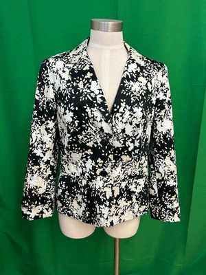 CROFT & BARROW STRETCH BLACK/PEACH/WHITE FLORAL TWO BUTTON BLAZER SZ 12 - Image 1 of 4