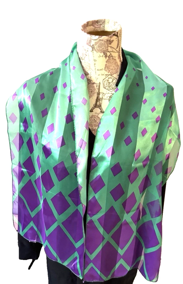 VINTAGE scarf green and purple diamond shapes Christmas gift idea - Image 1 of 4