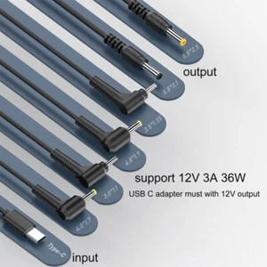 12V UsbC to DC5.5x2.5mm 3.5x1.35mm Charging Cable Power Cord USB Power Boost - Photo 1/14