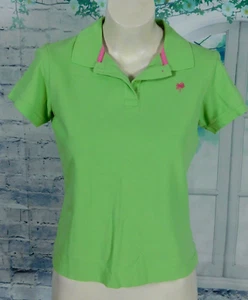 Vintage Lilly Pulizter limettengrün rosa geschrumpftes SS Polo Shirt Top - Größe Medium - Bild 1 von 6