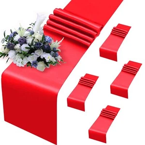 5 Pack Red Satin Table Runners 12 x 108 Inch Bright Satin Silk Table Runner S... - Picture 1 of 7