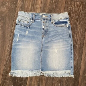 Miss Me Denim Distressed Light Wash Button Fly Jean Skirt size 26 - Picture 1 of 6