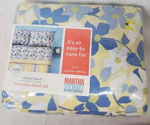 vtg Martha Stewart Everyday Twin Sheet Set Fressia Field Yllow Blue Floral Print - Picture 1 of 6