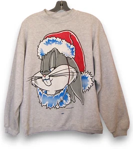 Vintage 1993 Bugs Bunny Warner Bros Santa Sweatshirt Gray USA See Measurements - Picture 1 of 10