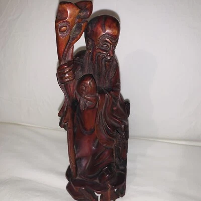 "Antigua escultura china de raíz tallada a mano de pez Shoulou pelícano envejecido de 8""" Foto 1 de 4