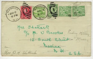 1934 ENGLAND TO NEW HAMPSHIRE FORWARDED & DUAL COUNTRY FRANKING - Picture 1 of 2