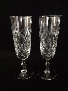 Pair Royal Brierley Crystal Braemar Cut Flute Champagne Glasses, 6 3/4" Tall - Picture 1 of 5