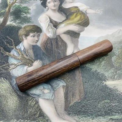 Ancien étui à aiguille porte-aiguille de couturière cylindrique en palissandre - Photo 1/3