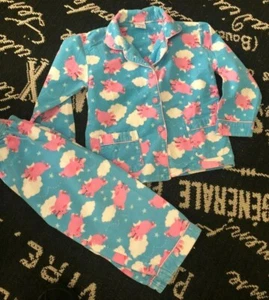PAPA BEAR 2 Pc  Sz 4 Blue Pink FLYING Angel Wing PIGS FLANNEL PJ Top Bottom 4T - Picture 1 of 11