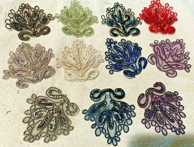 Aplique soutache lentejuelas cosidas a mano 2x2,75" cuentas de vidrio 1 pieza Foto 1 de 4