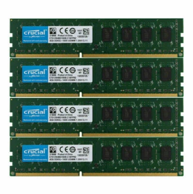 Crucial 16GB 4 x 4GB DDR3 PC3L 12800 SDRAM DDR3L 1600 Mhz Desktop Memory RAM @33 - Image 1 of 4