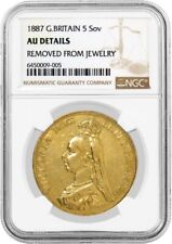 1887 5 Sovereign Gold Great Britain Victoria NGC AU Details Removed From Jewelry