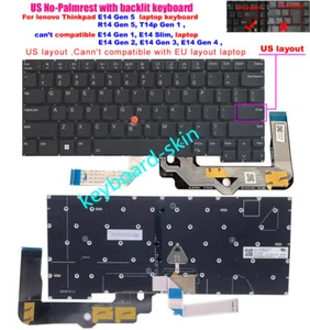New Lenovo Thinkpad E14 Gen 5 Type 21JK 21JL 21JR JS Laptop Keyboard US Backlit - Afbeelding 1 van 4