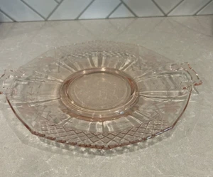 Vintage Pink Depression Glass Octagon Tray With Handles And Etching - Picture 1 of 7